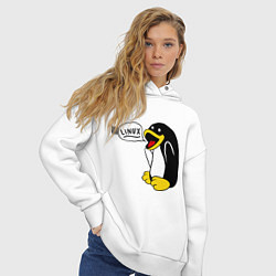 Толстовка оверсайз женская Пингвин: Linux, цвет: белый — фото 2