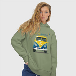Толстовка оверсайз женская Я люблю вас Yellow-blue bus, цвет: авокадо — фото 2