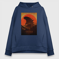 Толстовка оверсайз женская Godzilla and red sun, цвет: тёмно-синий