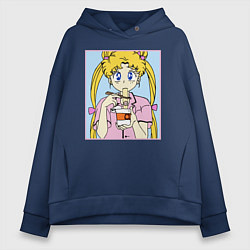 Толстовка оверсайз женская Sailor Moon Usagi Tsukino, цвет: тёмно-синий