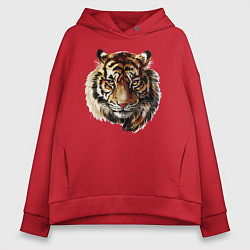 Толстовка оверсайз женская Тигр Tiger, цвет: красный