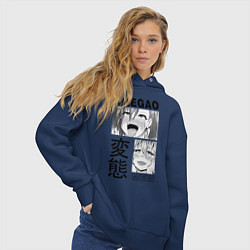 Толстовка оверсайз женская Ahegao, цвет: тёмно-синий — фото 2