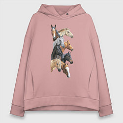 Толстовка оверсайз женская Лошади, цвет: пыльно-розовый