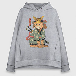 Толстовка оверсайз женская Кот Самурай, цвет: меланж