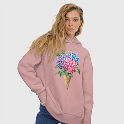 Толстовка оверсайз женская Букет цветов в рожке, цвет: пыльно-розовый — фото 2