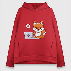 Толстовка оверсайз женская Cute fox and laptop, цвет: красный