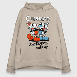 Толстовка оверсайз женская Cuphead, Dont deal with devil, цвет: миндальный