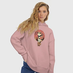 Толстовка оверсайз женская Кот самурай, цвет: пыльно-розовый — фото 2