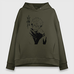 Толстовка оверсайз женская Jujutsu Kaisen - Sukuna, цвет: хаки