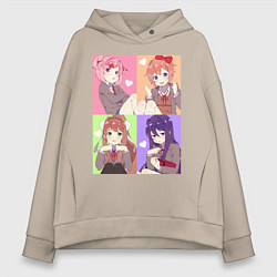 Толстовка оверсайз женская Girls Doki Doki коллаж, цвет: миндальный