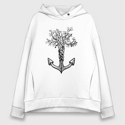 Толстовка оверсайз женская Славянский якорь в виде дерева, цвет: белый