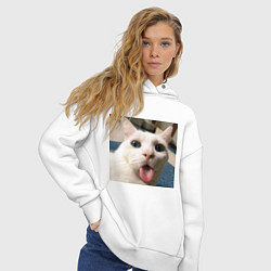 Толстовка оверсайз женская Мем про кота, цвет: белый — фото 2