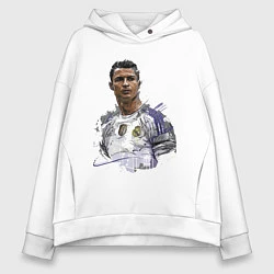 Толстовка оверсайз женская Cristiano Ronaldo Manchester United Portugal, цвет: белый