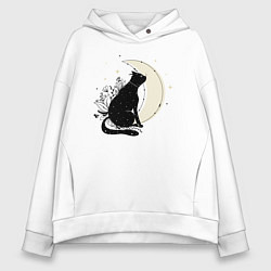 Толстовка оверсайз женская Звездная кошка и Полумесяц, цвет: белый