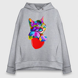 Толстовка оверсайз женская РАДУЖНЫЙ КОТИК RAINBOW KITTY, цвет: меланж