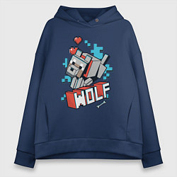 Толстовка оверсайз женская Майнкрафт Волк, Minecraft Wolf, цвет: тёмно-синий