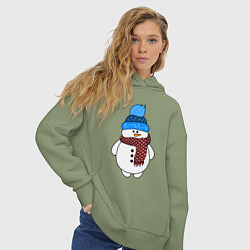 Толстовка оверсайз женская Снеговик в шапочке, цвет: авокадо — фото 2