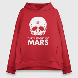 Толстовка оверсайз женская 30 Seconds to Mars белый череп, цвет: красный