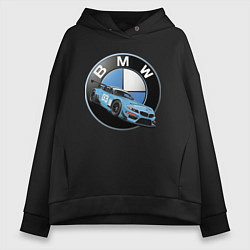 Толстовка оверсайз женская BMW самая престижная марка автомобиля, цвет: черный