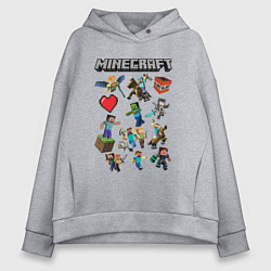 Толстовка оверсайз женская МИР МАНКРАФТА, ГЕРОИ И МОНСТРЫ ИГРЫ, цвет: меланж