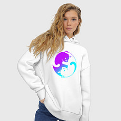 Толстовка оверсайз женская ИНЬ ЯНЬ КОТИКИ В НЕОНЕ, цвет: белый — фото 2