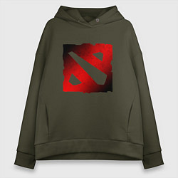 Толстовка оверсайз женская ЧЁРНО КРАСНОЕ ЛОГО ДОТА 2 DOTA 2 LOGO, цвет: хаки