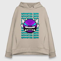 Толстовка оверсайз женская GEOMETRY DASH ФИОЛЕТОВЫЙ ДЕМОН ГЕОМЕТРИЯ, цвет: миндальный