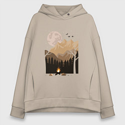 Толстовка оверсайз женская Туристический поход в лесу, цвет: миндальный