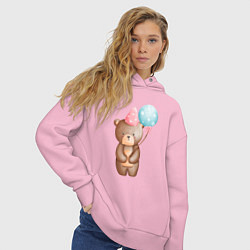 Толстовка оверсайз женская Медвежонок с шариками День Рождения, цвет: светло-розовый — фото 2