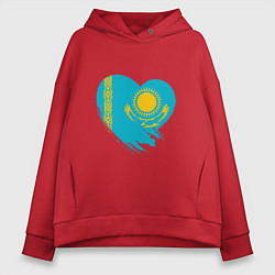 Толстовка оверсайз женская Сердце - Казахстан, цвет: красный