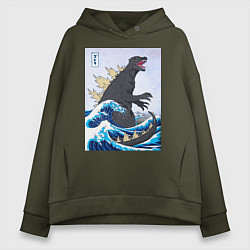Толстовка оверсайз женская Godzilla in The Waves Eastern, цвет: хаки