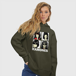 Толстовка оверсайз женская Ramones, Рамонес Портреты, цвет: хаки — фото 2