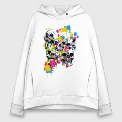 Толстовка оверсайз женская Color & Skulls, цвет: белый