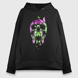 Толстовка оверсайз женская Skull & Butterfly Neon, цвет: черный
