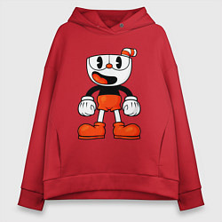 Толстовка оверсайз женская Cuphead красная чашечка, цвет: красный