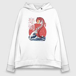 Толстовка оверсайз женская Kraken Kawaii Sushi, цвет: белый