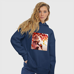 Толстовка оверсайз женская Каэдэхара Кадзуха с котенком Геншин Импакт, цвет: тёмно-синий — фото 2