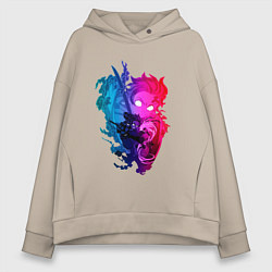 Толстовка оверсайз женская Танджиро Камадо в ярости Клинок рассекающий демоно, цвет: миндальный