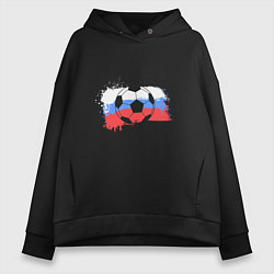 Толстовка оверсайз женская Футбол - Россия, цвет: черный
