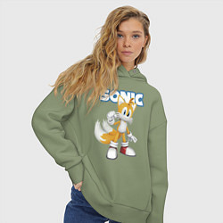 Толстовка оверсайз женская Майлз Тейлз Прауэр Sonic Видеоигра, цвет: авокадо — фото 2