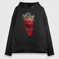 Толстовка оверсайз женская Cool kitten in a bandana, цвет: черный