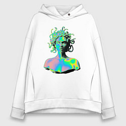 Толстовка оверсайз женская Gorgon Medusa Vaporwave Neon, цвет: белый