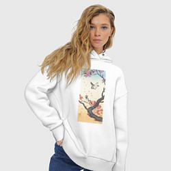 Толстовка оверсайз женская Two Great Tits at Blossoming Tree, цвет: белый — фото 2