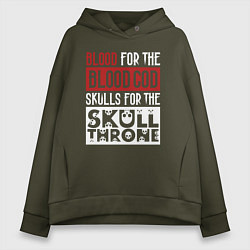 Толстовка оверсайз женская Девиз Последователей Кхорна для темного фона, цвет: хаки