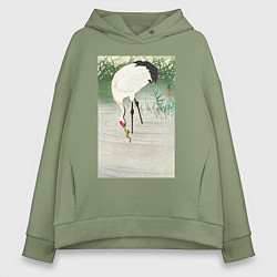 Толстовка оверсайз женская Fishing Crane in Shallow Water, цвет: авокадо