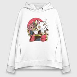 Женское худи оверсайз Котик Самурай Samurai Cat Japanese art