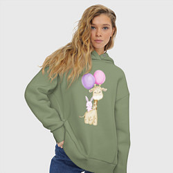 Толстовка оверсайз женская Милый Жирафик и Крольчонок С Шариками, цвет: авокадо — фото 2