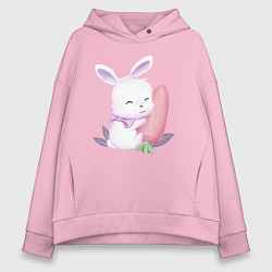Толстовка оверсайз женская Милый Крольчонок С Большой Морковкой, цвет: светло-розовый