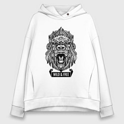 Толстовка оверсайз женская Горилла в стиле Мандала Mandala Gorilla, цвет: белый