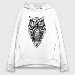 Толстовка оверсайз женская Сова в стиле Мандала Mandala Owl, цвет: белый